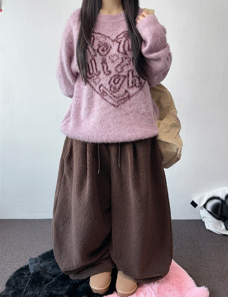 CCORTTI(コルッティ)の「Plush Snail Check Patch Balloon Fleece Long Pants 🤍🩵☃️ 4 Colors(Pants)」