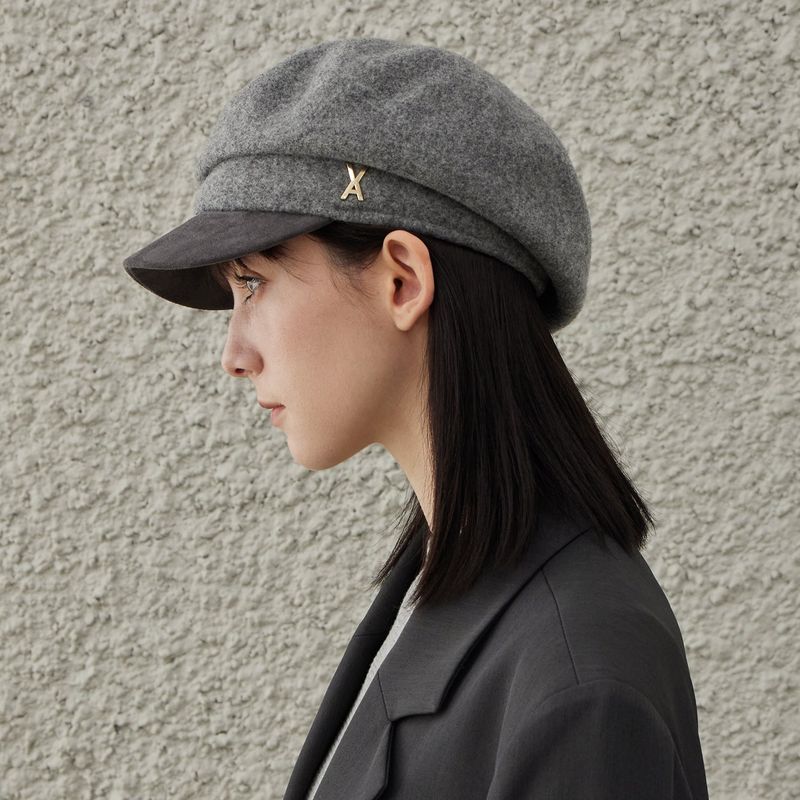 VA Stud Wool Combo Newsboy Cap / Gray