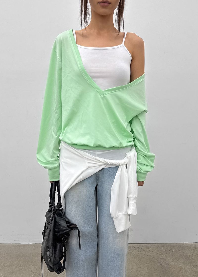 [MADE] Roni's Deep V-neck Summer Cotton Long Sleeve Tee