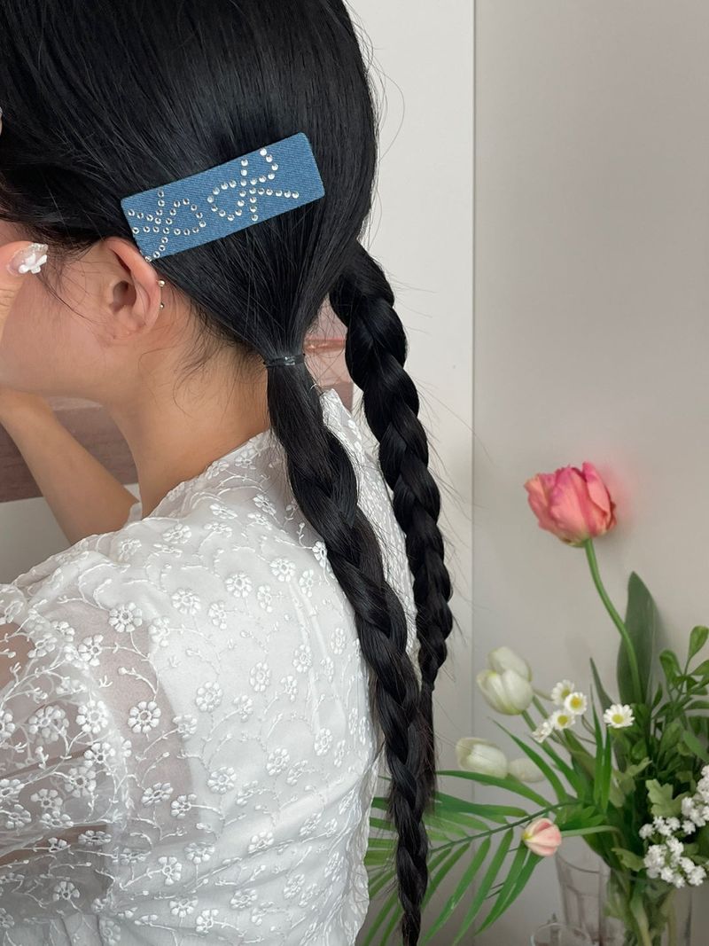 denim ribbon hairpin