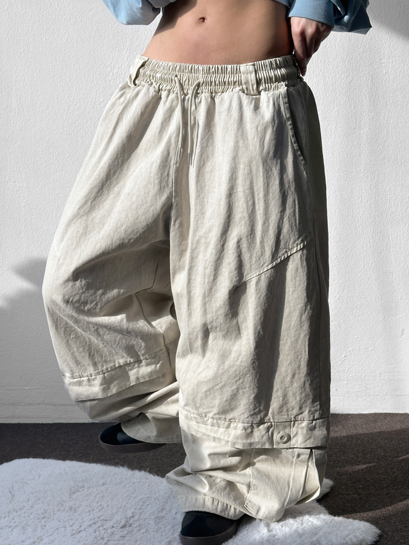 Low Button Pig Light Belted Wide Long Pants 3 Colors 