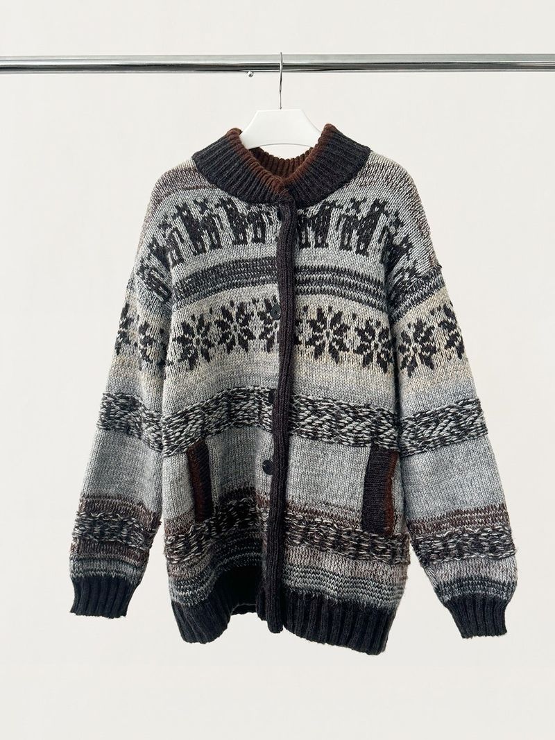 Deep green wool Nordic knit cardigan
