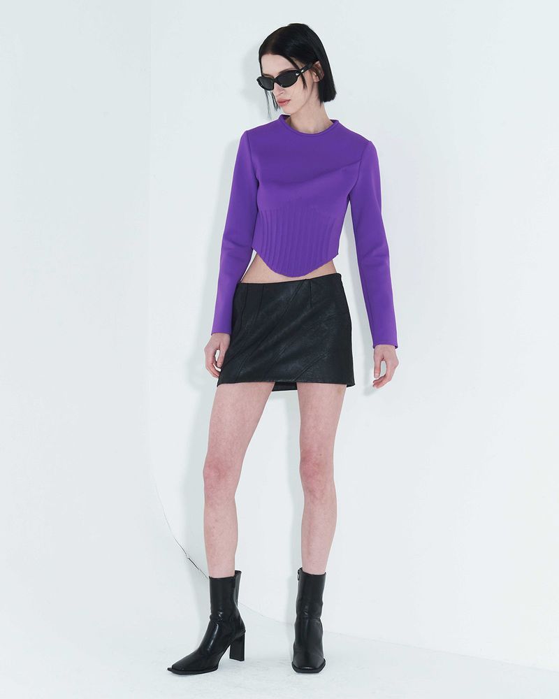 Pintuck Jersey Top _ Purple