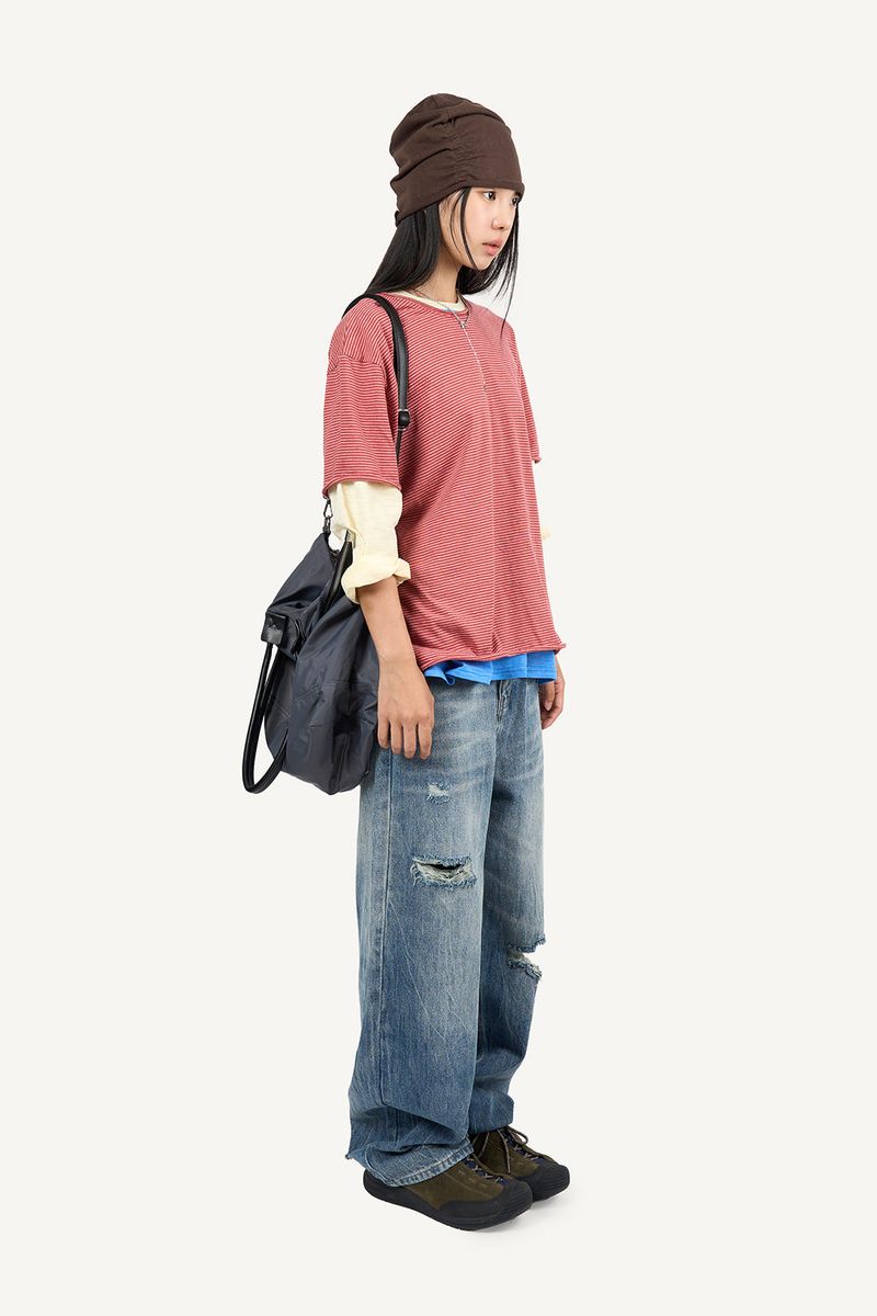 Striped cropped cutoff t-shirt