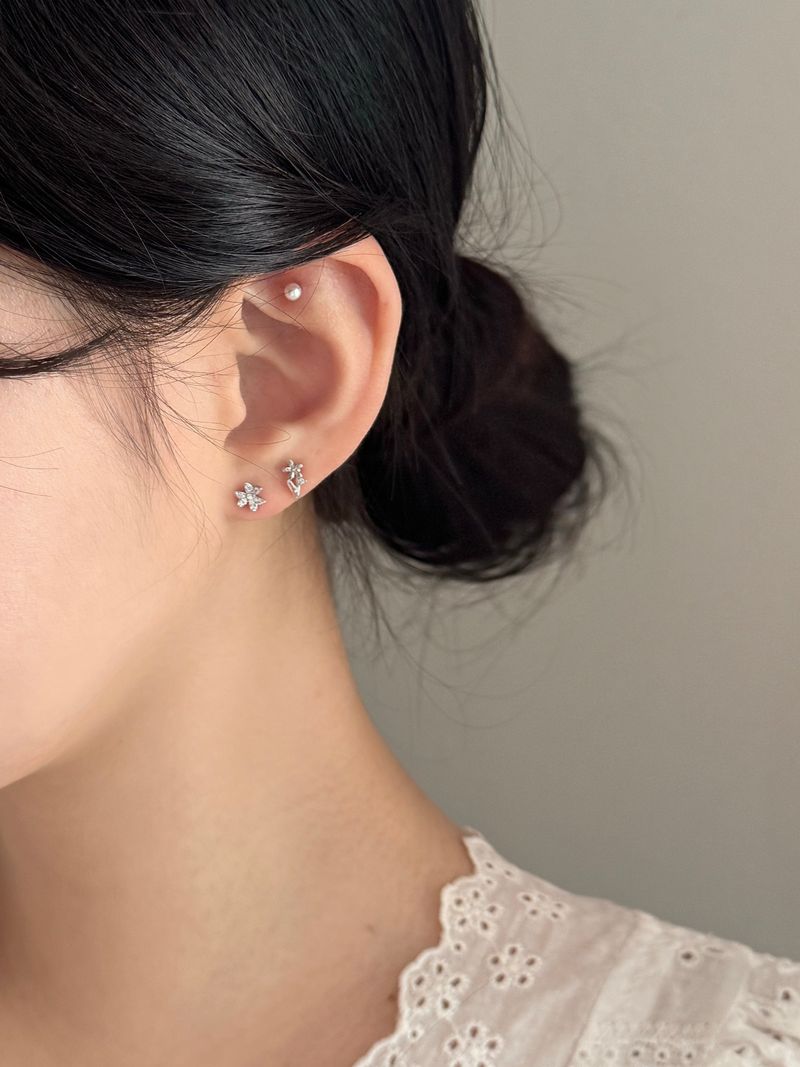 [3 set] spring flower earring set / 2 color / cubic pearl spring simple daily mini 
