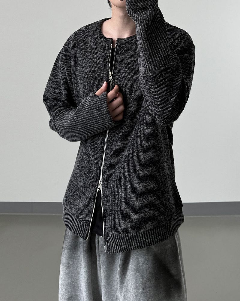 Angle Knit Zip-up with Hand Warmers