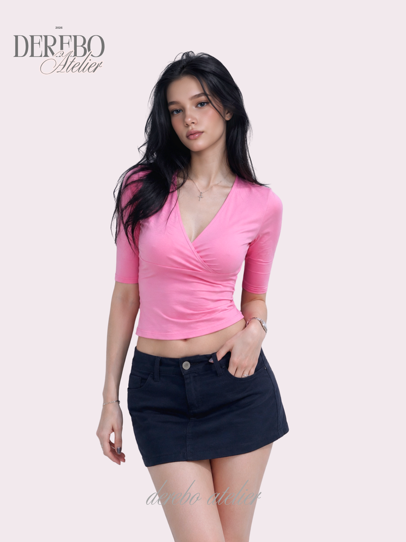 dereborujo（ドレボルゾー）の「Lua Hot Pink V-Neck Wrap Short Sleeve T-shirt（Tops）」