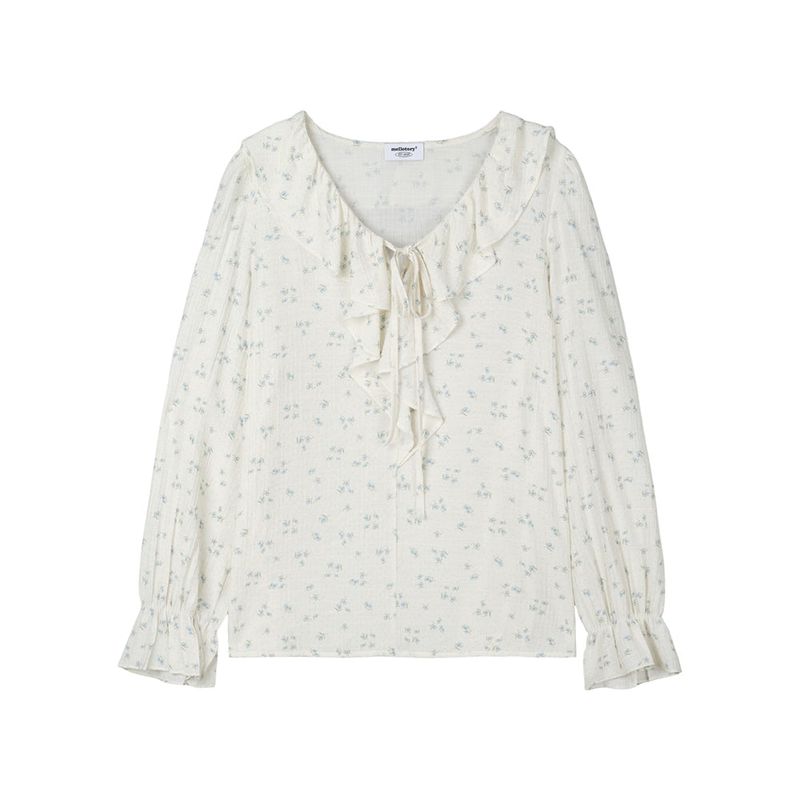 FRILL NECK FLORAL BLOUSE (IVORY)