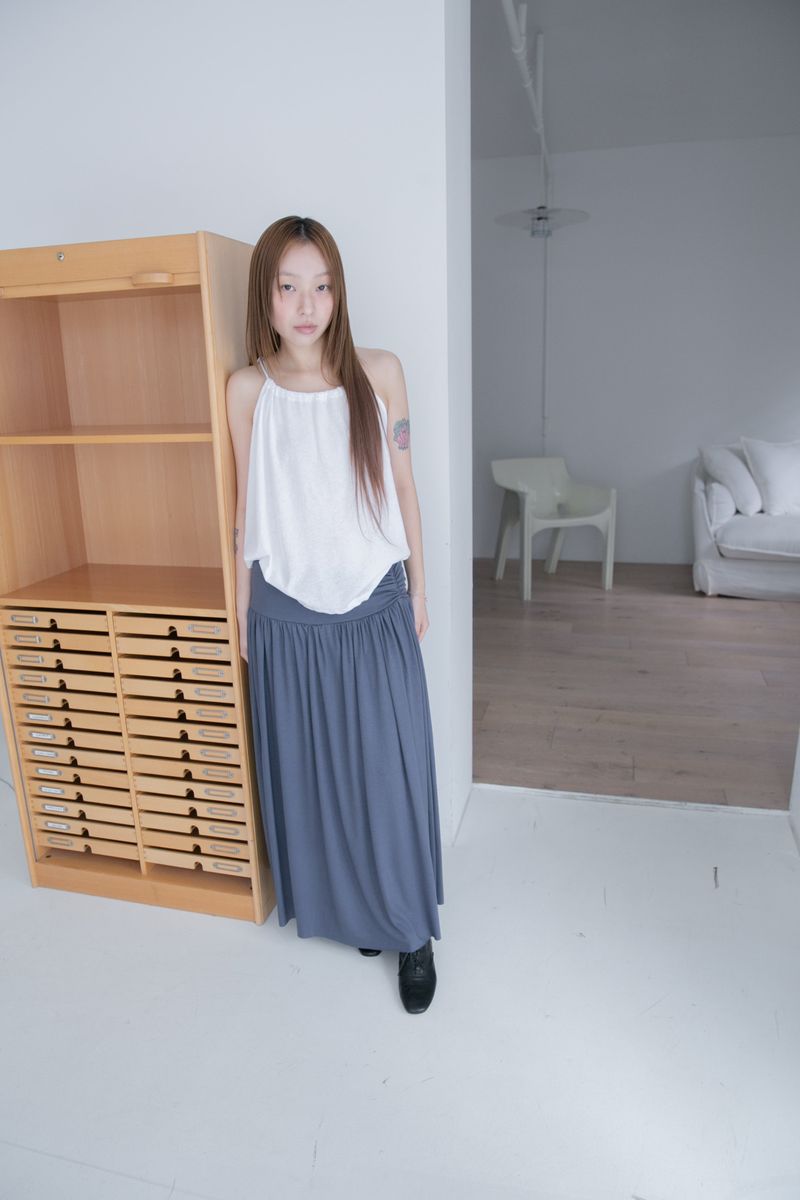 shirring banding long skirt(3colors)