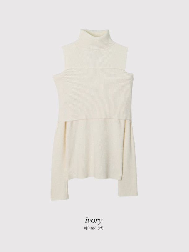 #Turtle Neck & Off Shoulder Layered Rib Knit (3color)