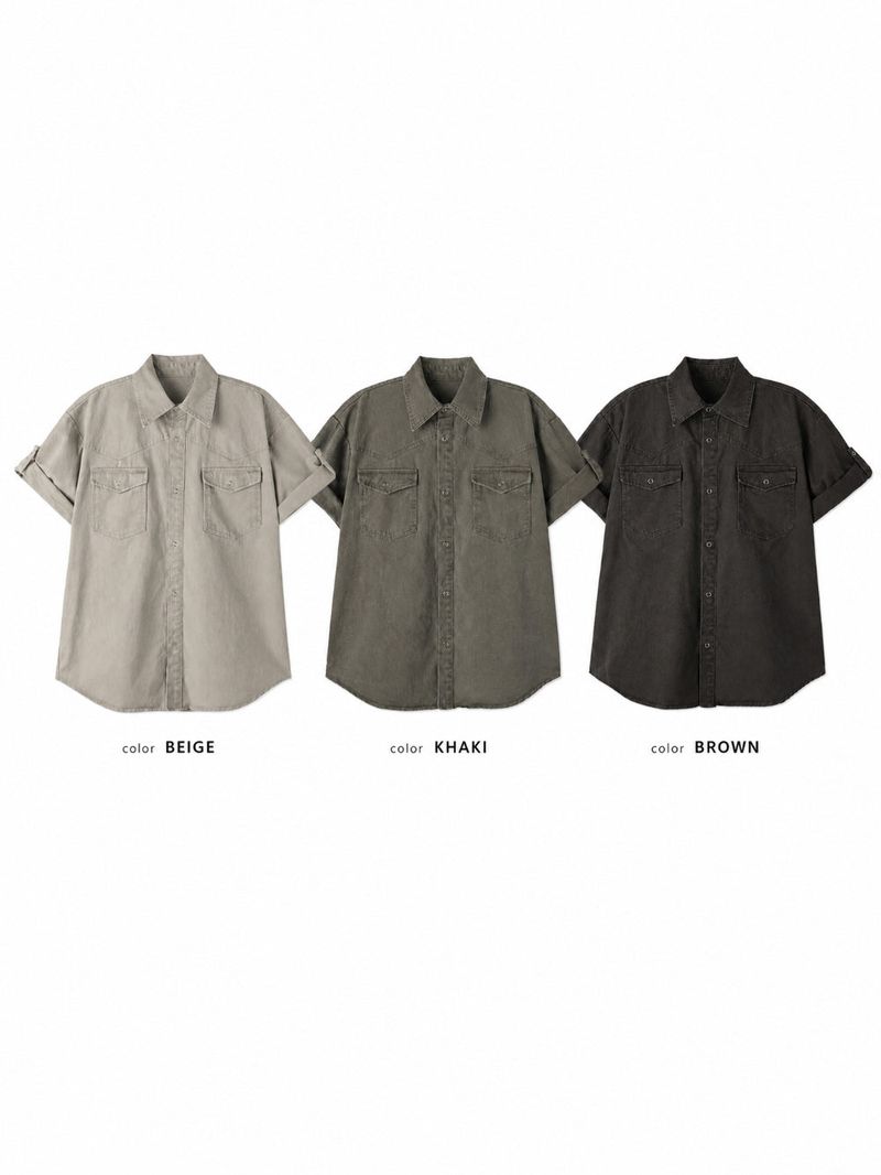 LMN Vintage Western Roll-Up Short-Sleeved Shirt (3 colors)