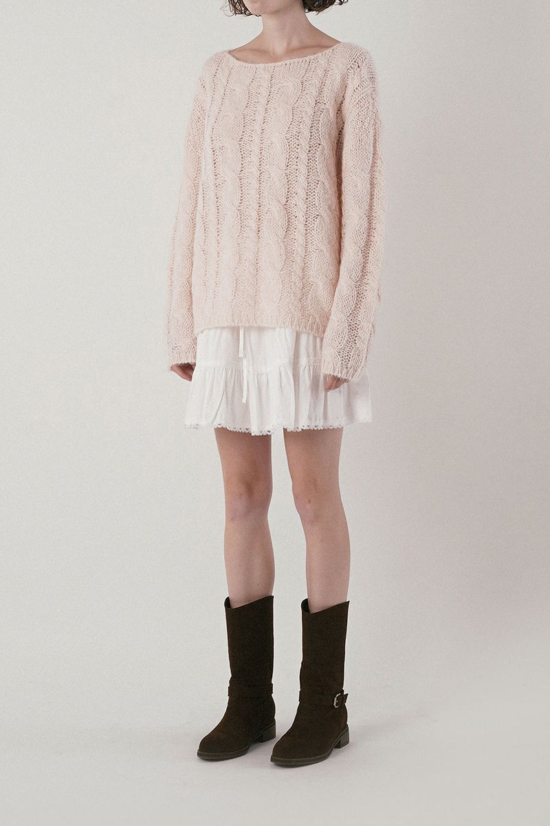 Cinnamon cable knit_baby pink