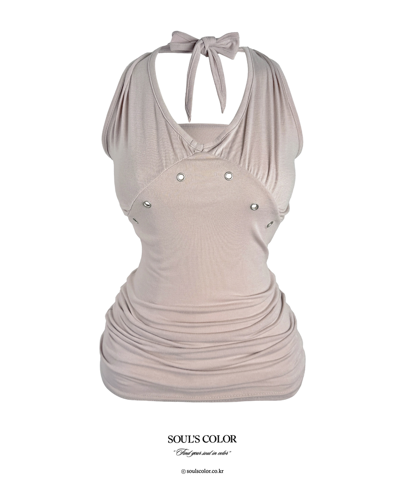 Drape Eyelet Halter Long Top (3color)