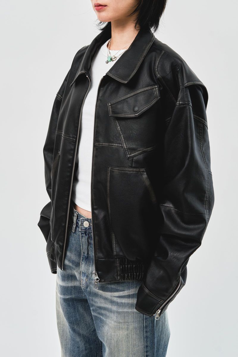 Hand Washed Leather Blouson (2color)