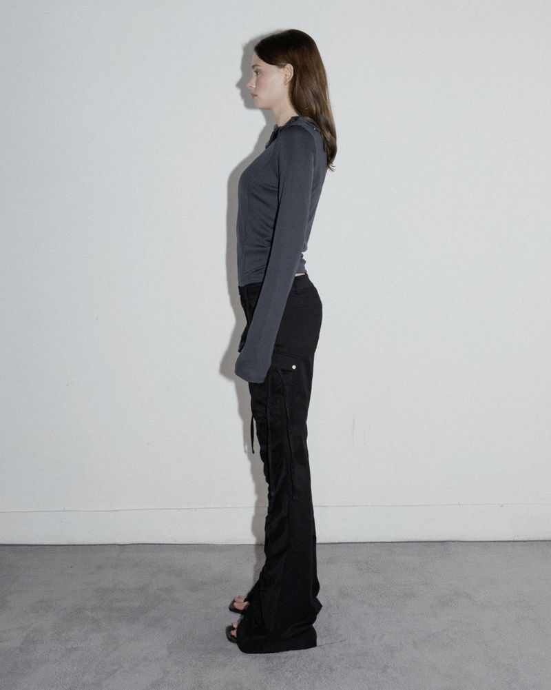 Diagonal Button Long Sleeve Charcoal