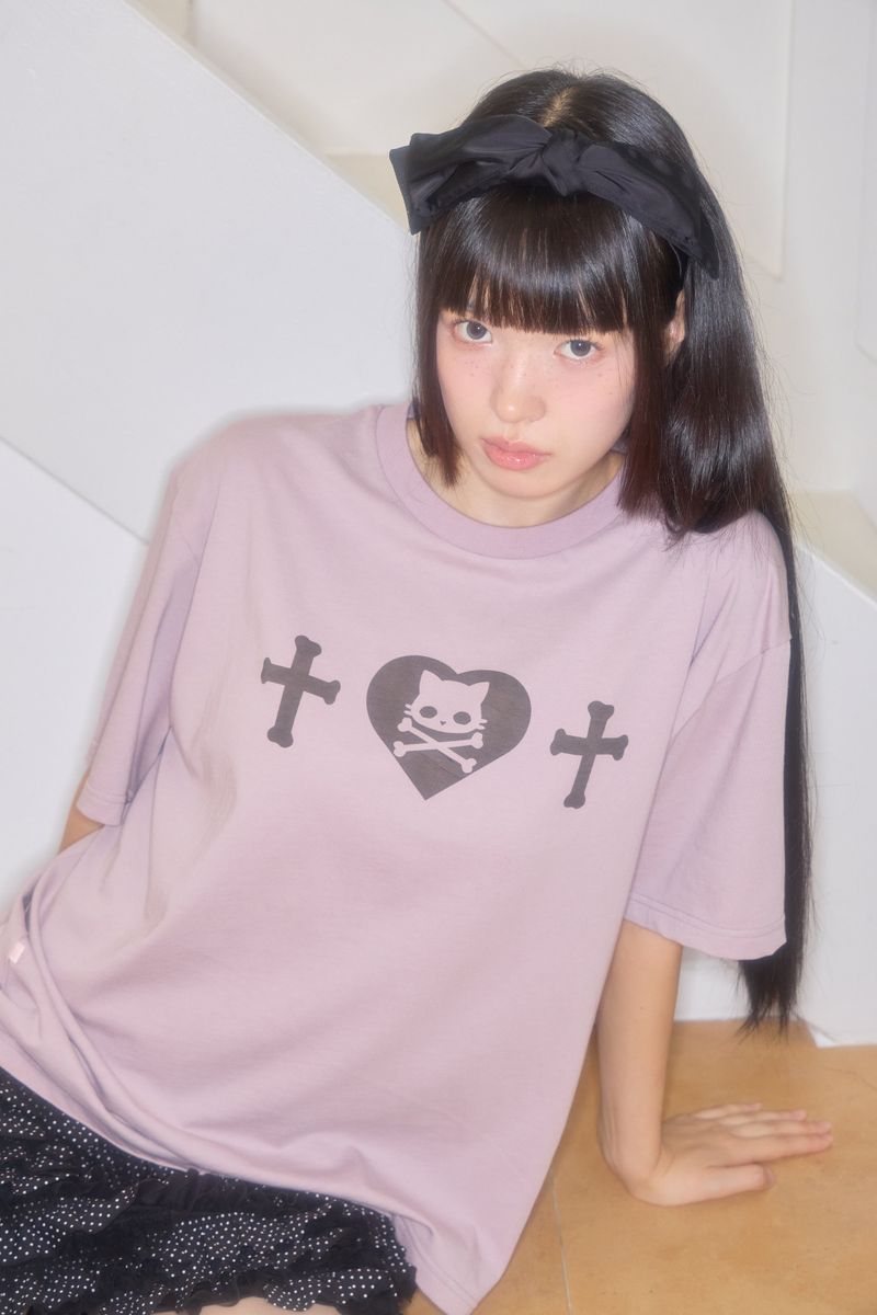 SHAKIRI（シャキリ）の「KIRI HEART SKULL BOXY T-SHIRT (PURPLE)（Tops）」