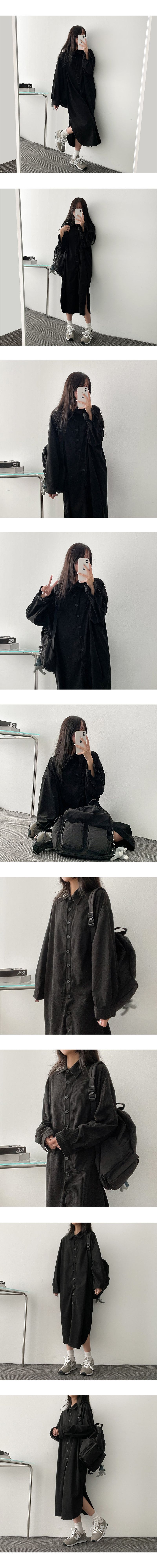 Riden Collar Button Corduroy Long Dress