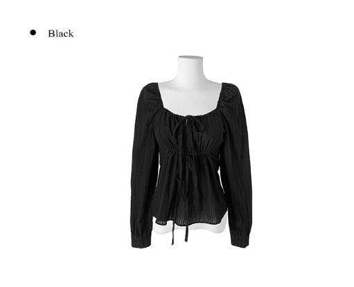 Murun Ribbon Strap Shirring Long Sleeve Blouse