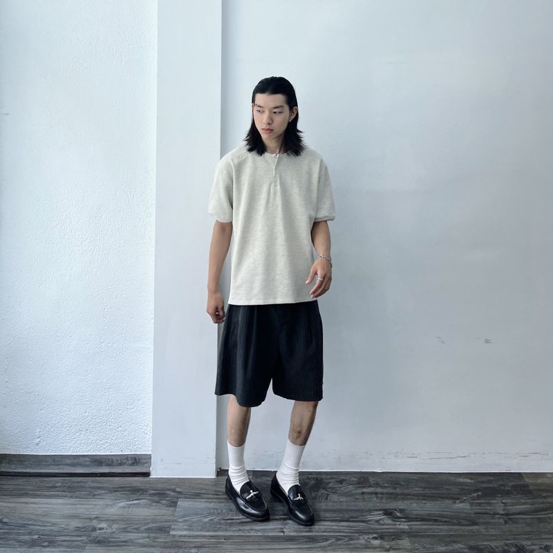 Button Shoulder Henley Waffle Tee