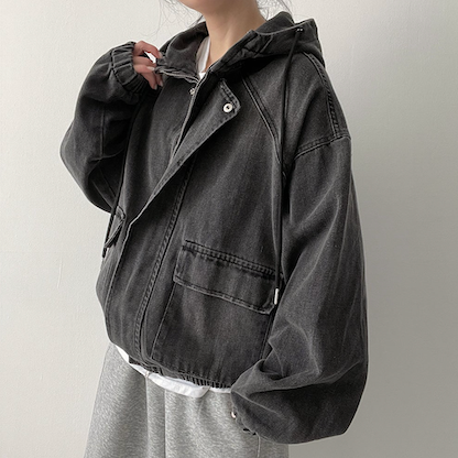 Delt Boxy Fit Two-Way Denim Hooded Jumper