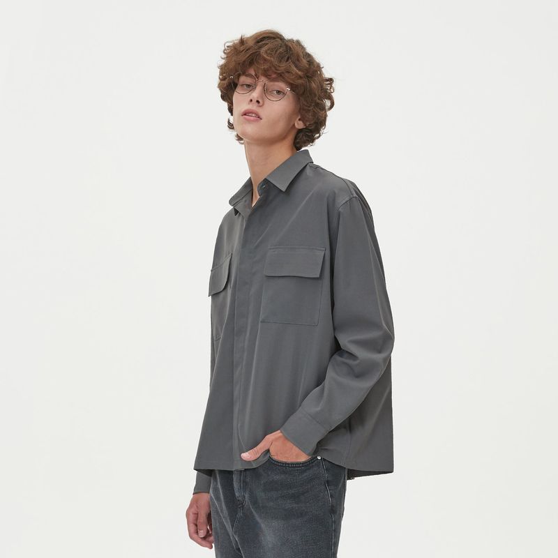 TWO POCKET HIDDEN BUTTONS SHIRTS_CHARCOAL