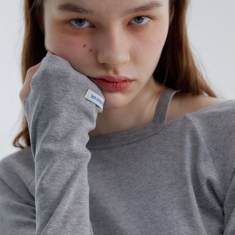 Cut-work T-Shirts Melange Gray