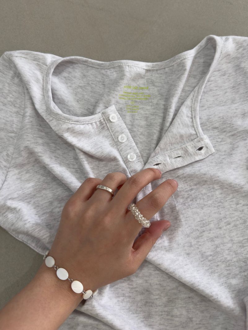 ブリーズ コットンモダール ヘンリーネック Tシャツ(Bio-Washing) -ライトミランジェ