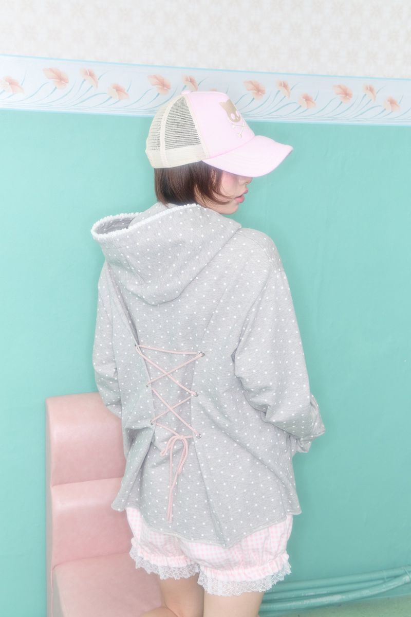 CAKE DOT LACE UP HOODIE (MELANGE)