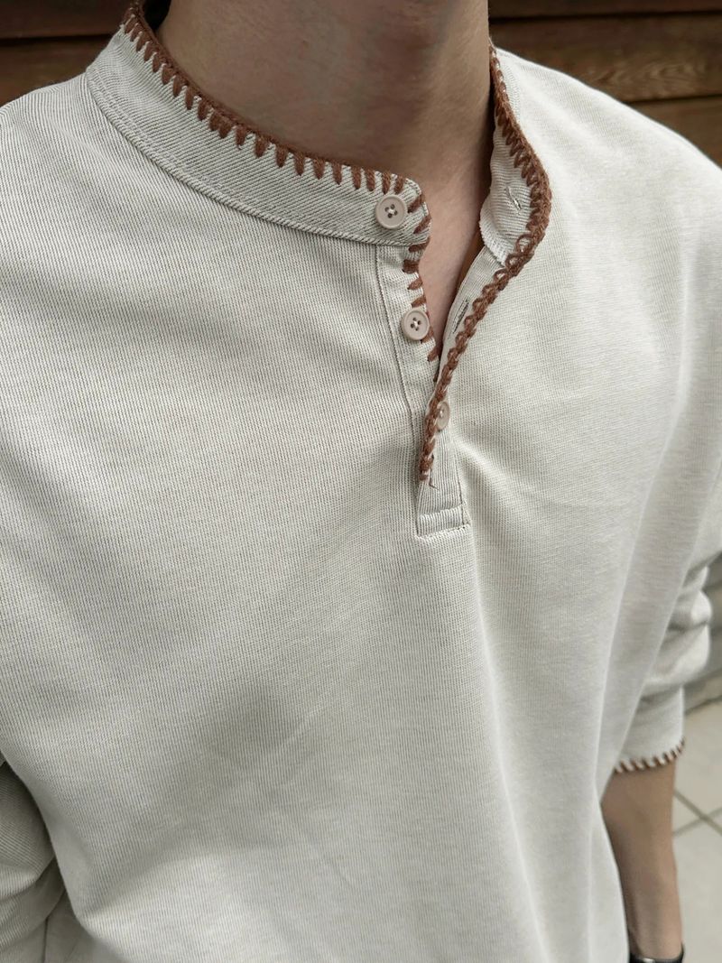 Cohi Stitch Henley Neck Long Sleeve