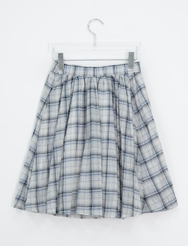 Luije Summer Check Shirring Flower Midi Banding Skirt