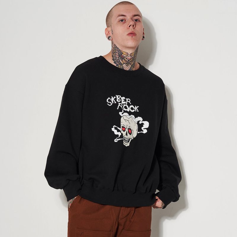 SMOKING SKULL SWEAT SHIRT BLACK