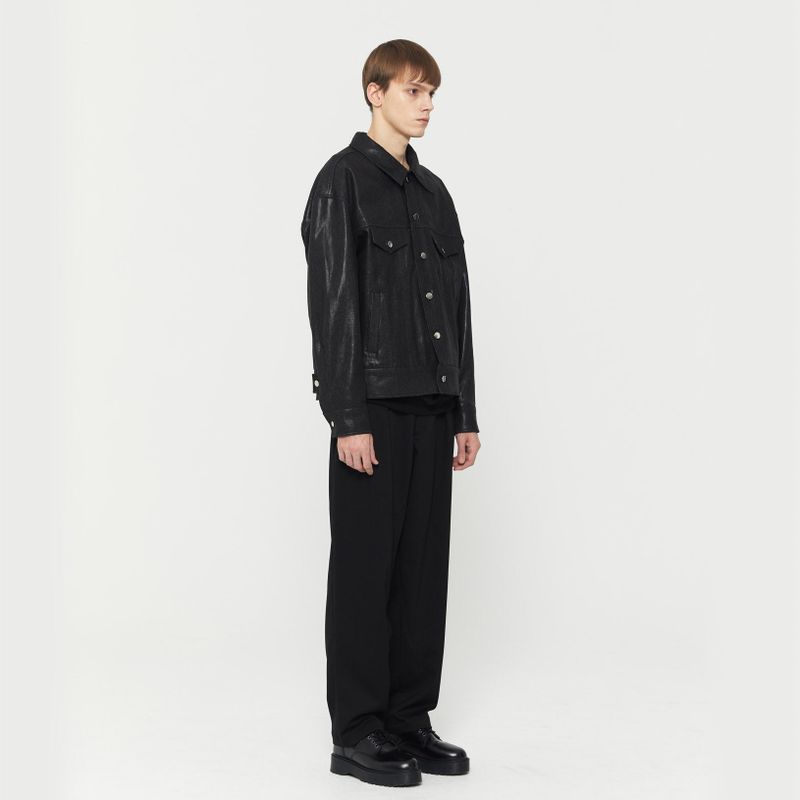 Oversized Coated Denim Jacket Black