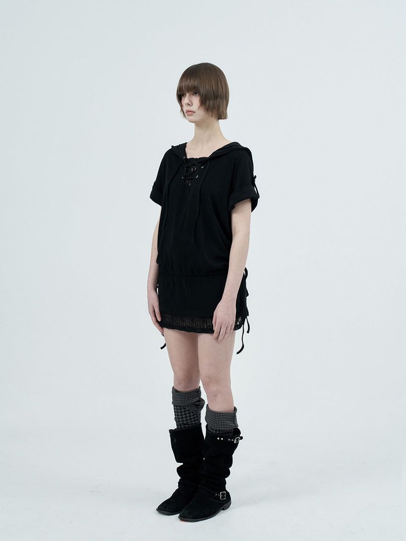 eyelet lace hood op / black