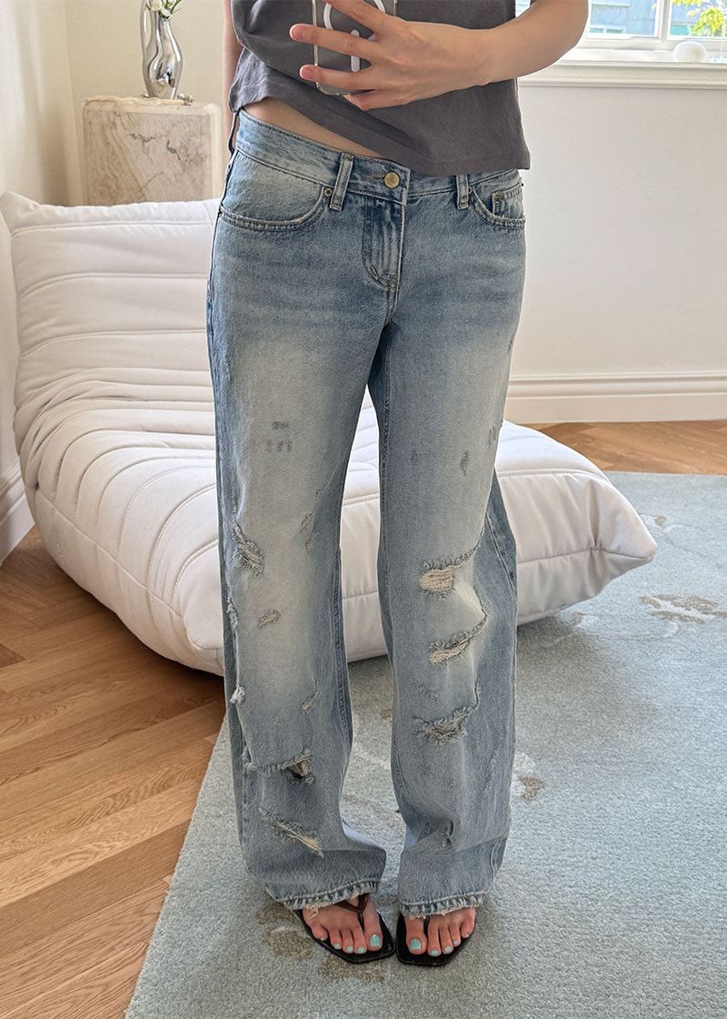 DAMAGE STRAIGHT DENIM (S-L)