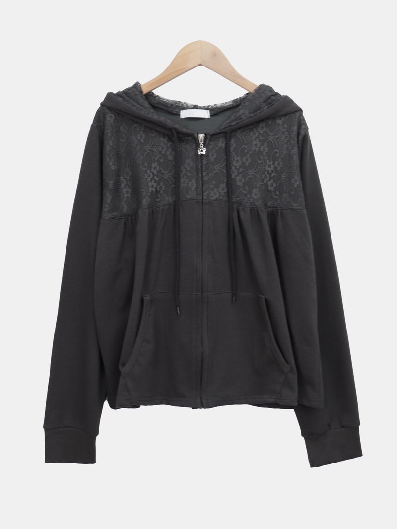 Nova Flower Lace Hooded Zip-Up