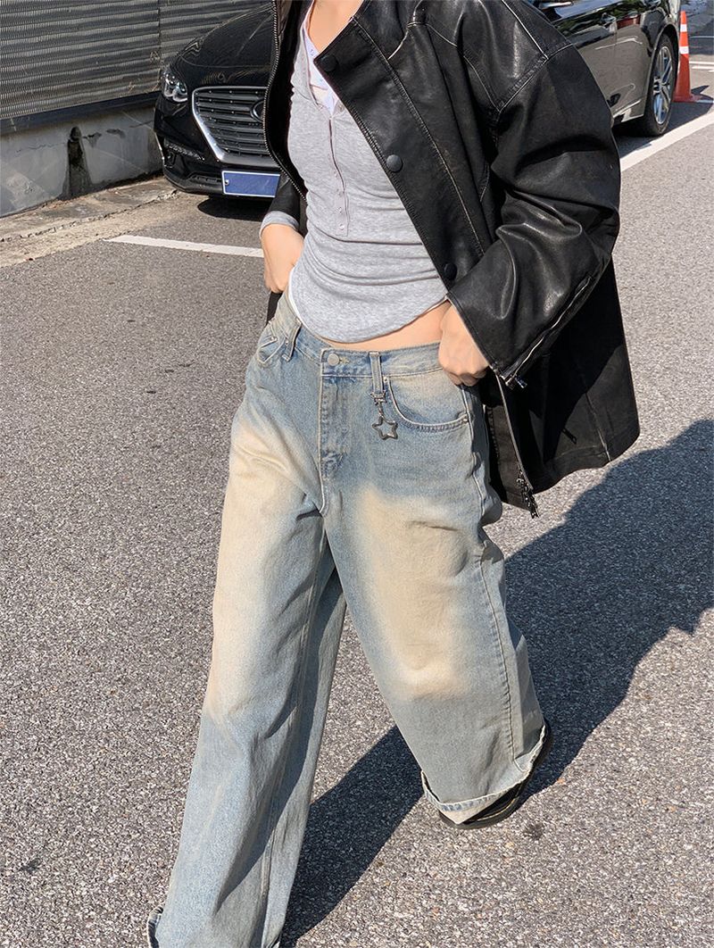 KEYRING WASHED WIDE JEANS