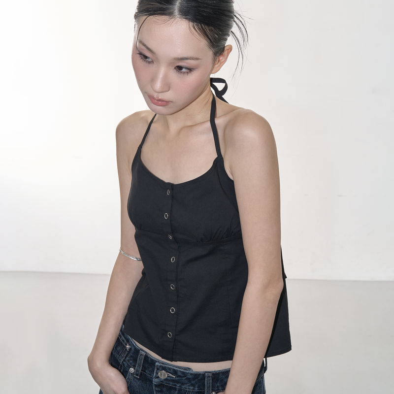STRAP DETAIL HALTER NECK BLOUSE (BLACK)