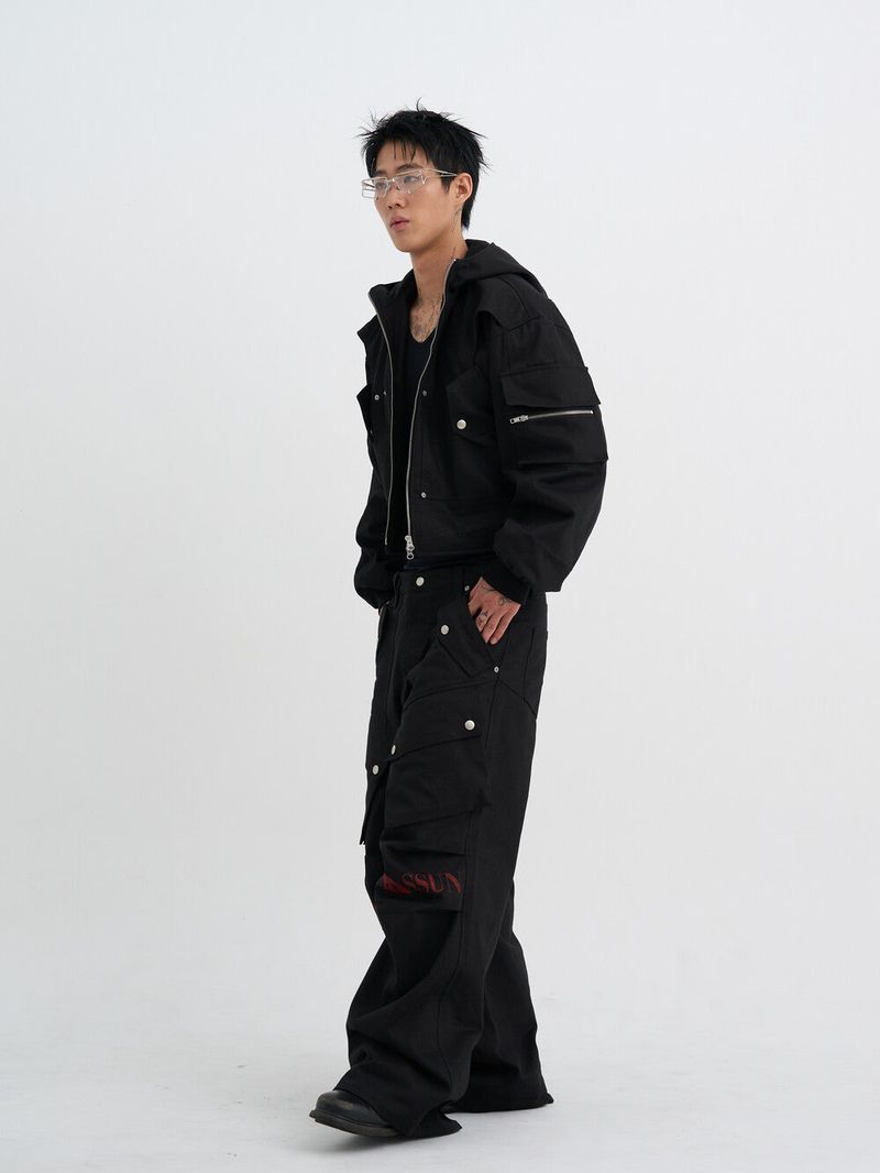 Circle Denim Bomber Jacket (Black)