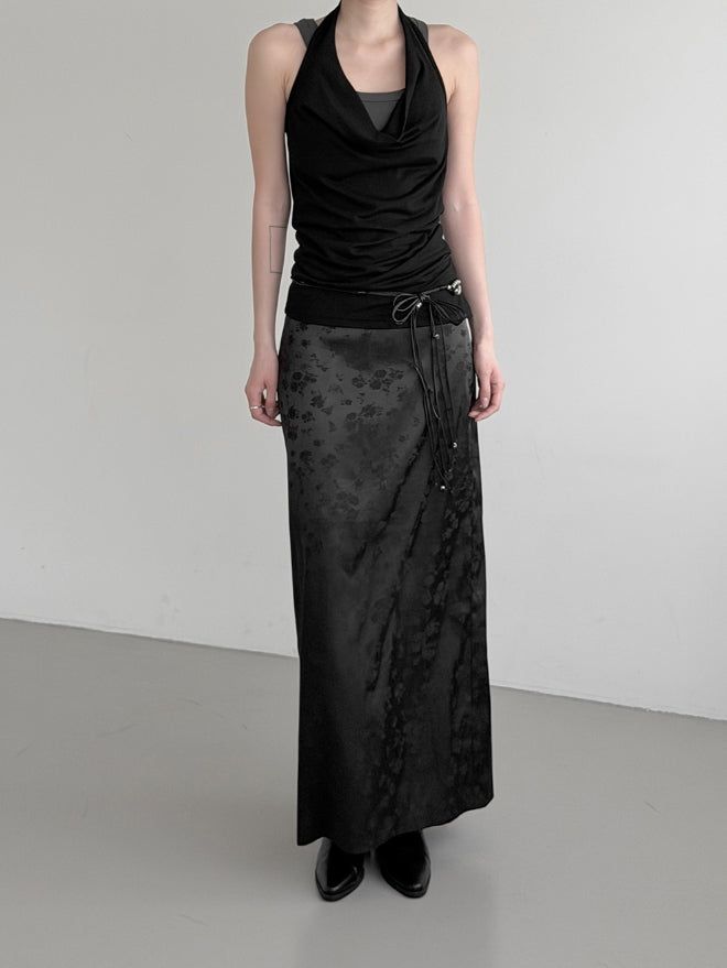 Rose Jacquard Satin Long Skirt