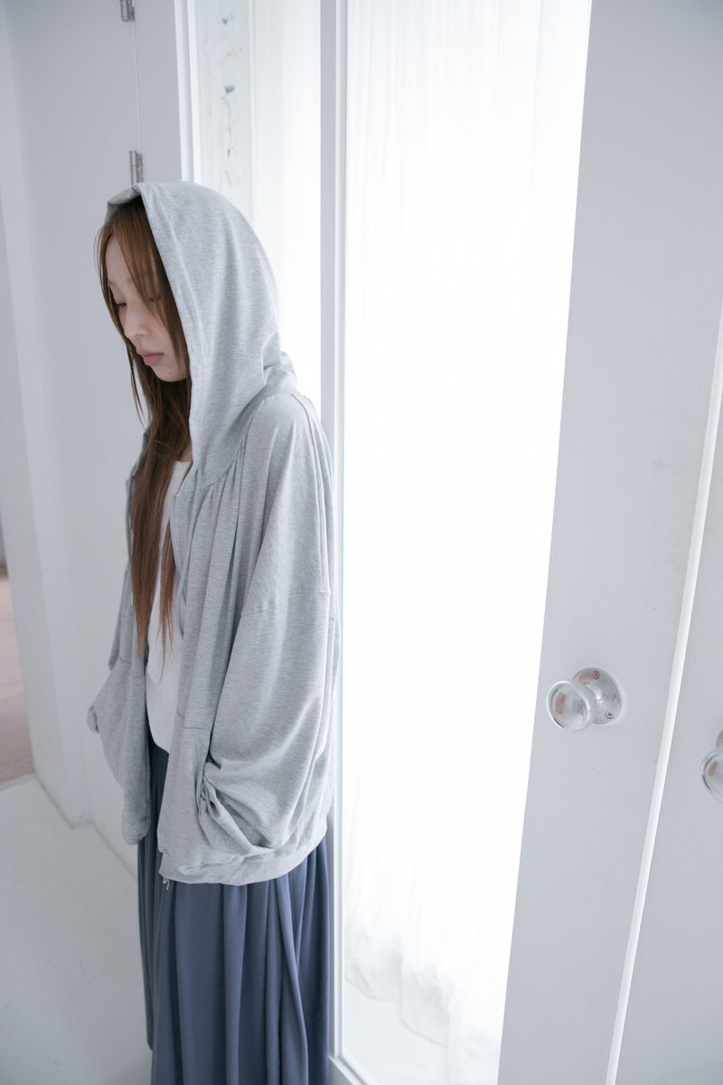 shirring neck hood zip-up(3colors)
