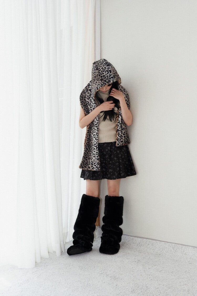 Leopard reversible hood muffler (brown)