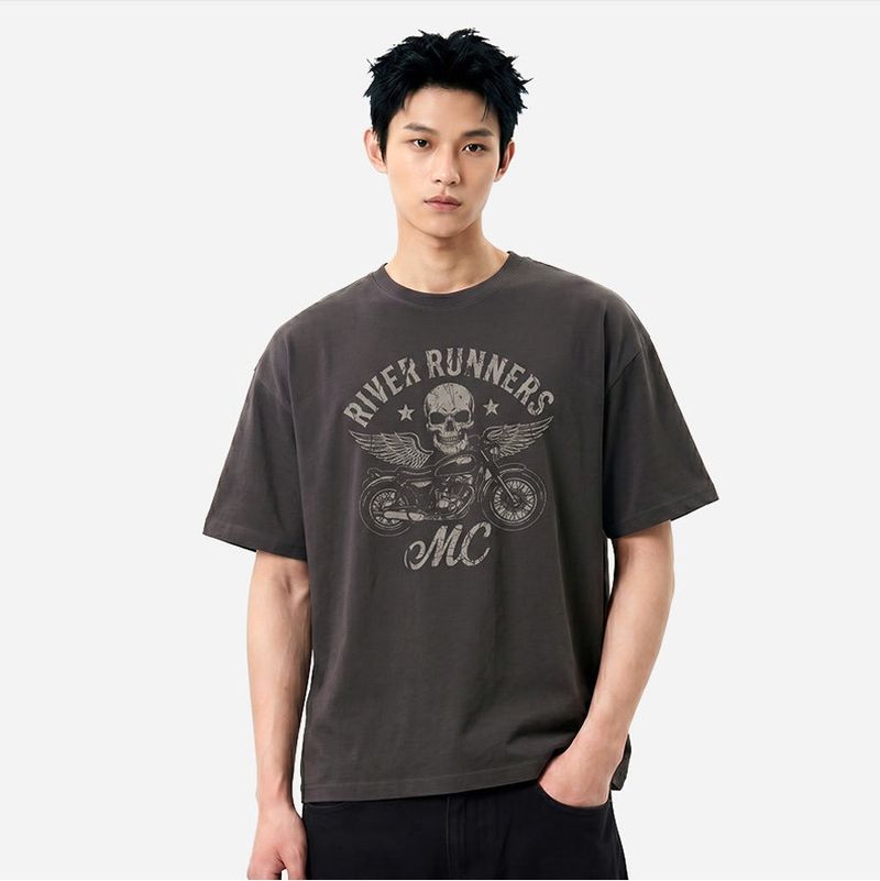UNDEROFF(アンダーオフ)の「Men’s Cotton Short-Sleeve Cropped T-Shirt Motorcycle Dark Gray(Tops)」