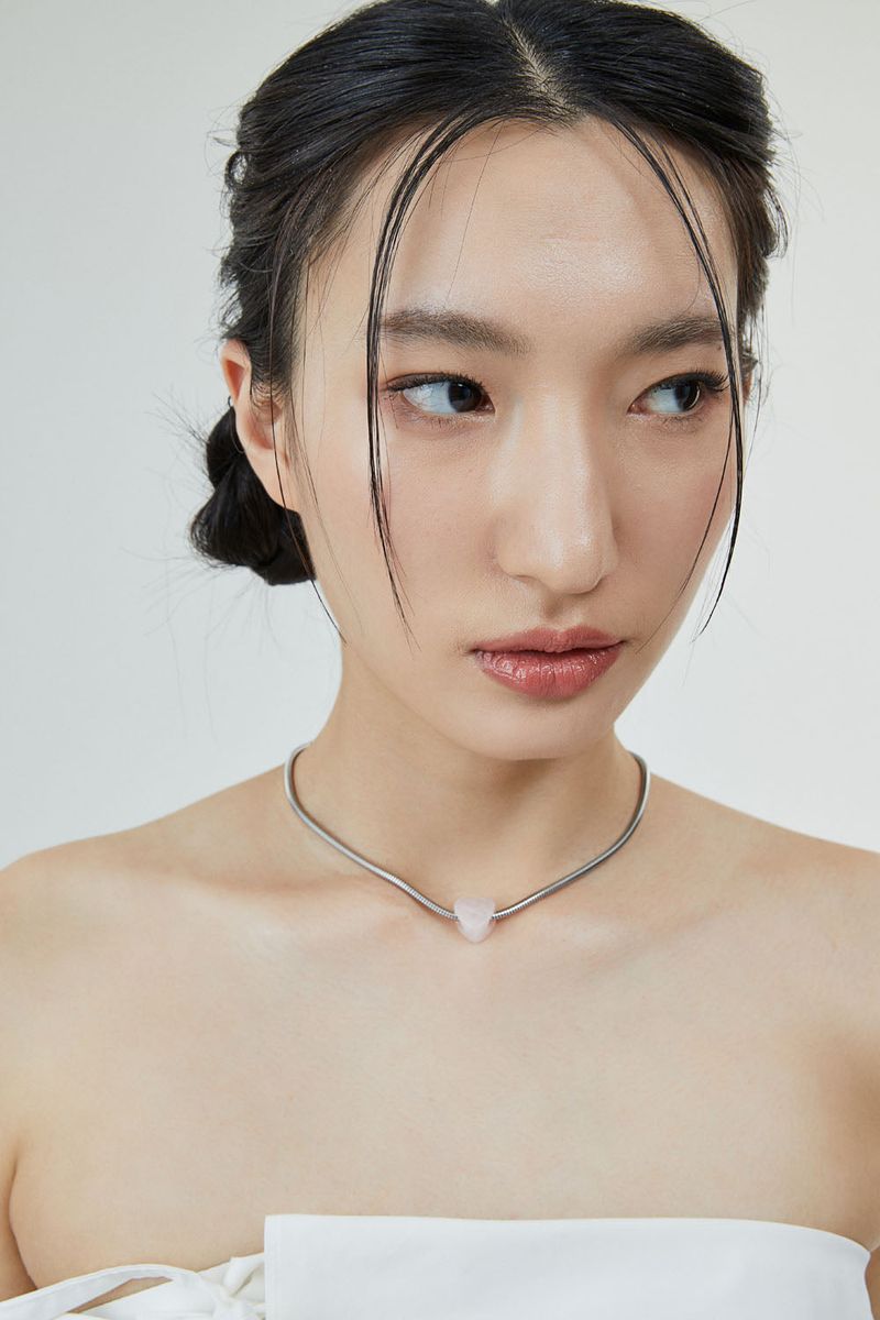 Heart snakechain necklace-pink