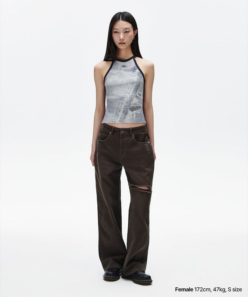 DENIM PRINTED HALTER KNIT