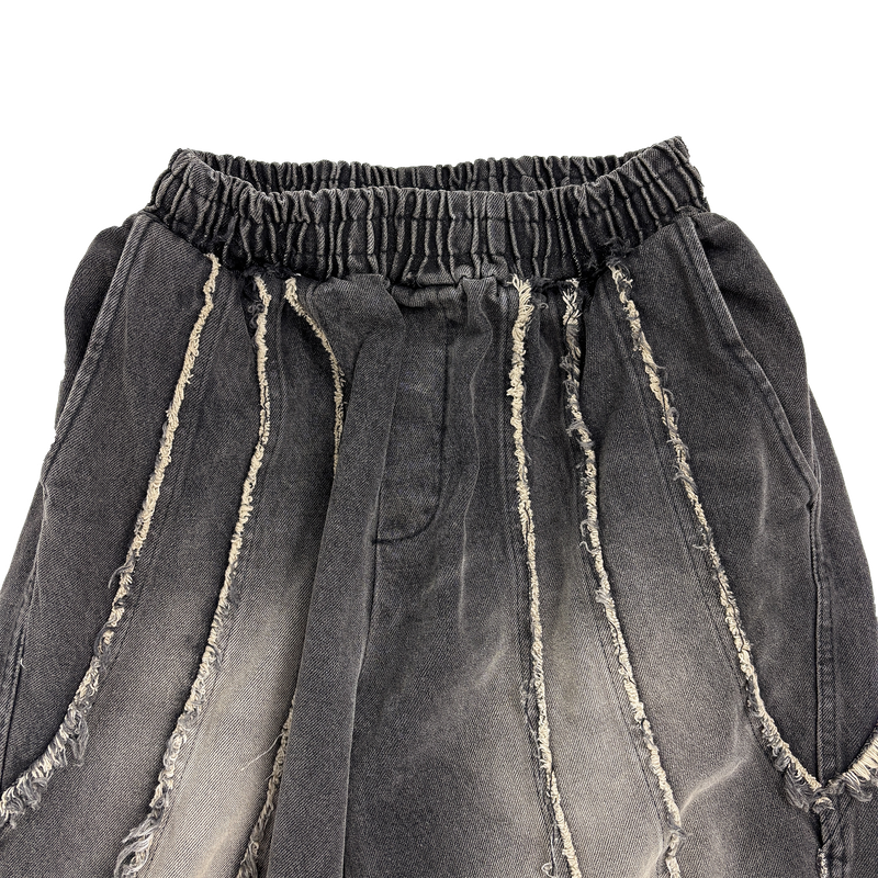 flow cut-off denim pants