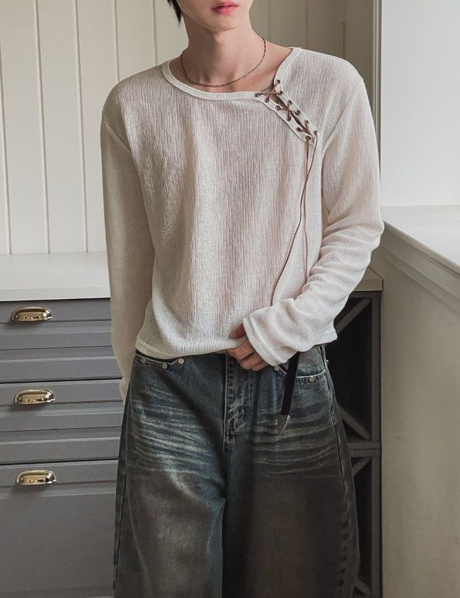 26SS★ [PLAN MADE] Loop Lace-up Boat Neck Knit
