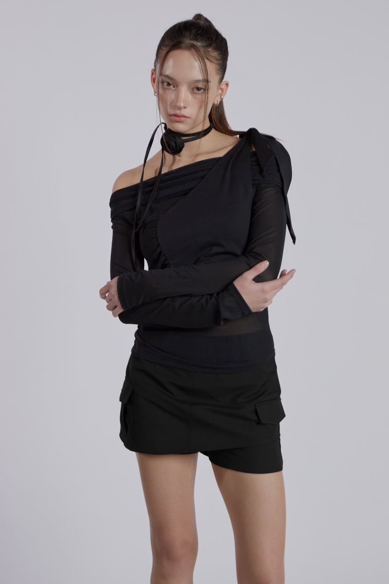 MINI POCKET UNBALANCE SKIRT(BLACK)