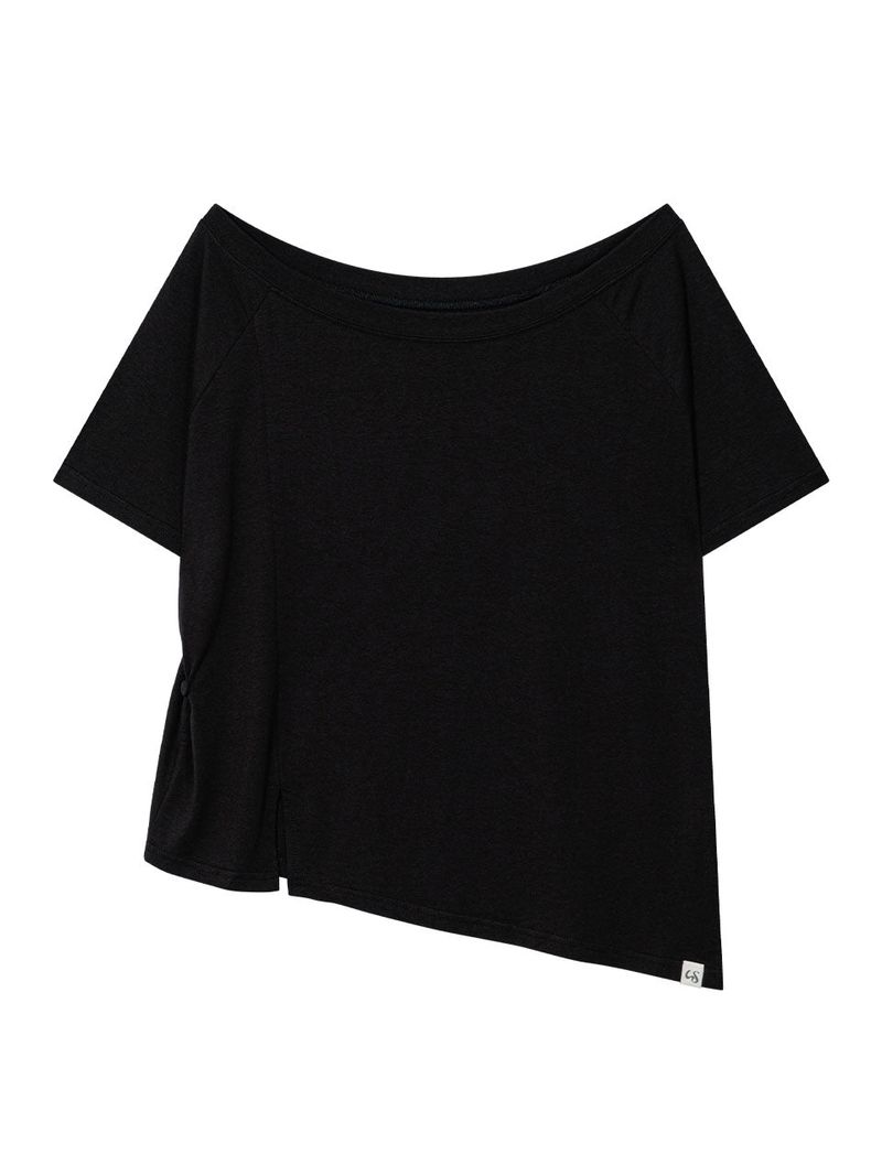 UNBALANCE BUTTON SHOULDER TOP(BLACK)