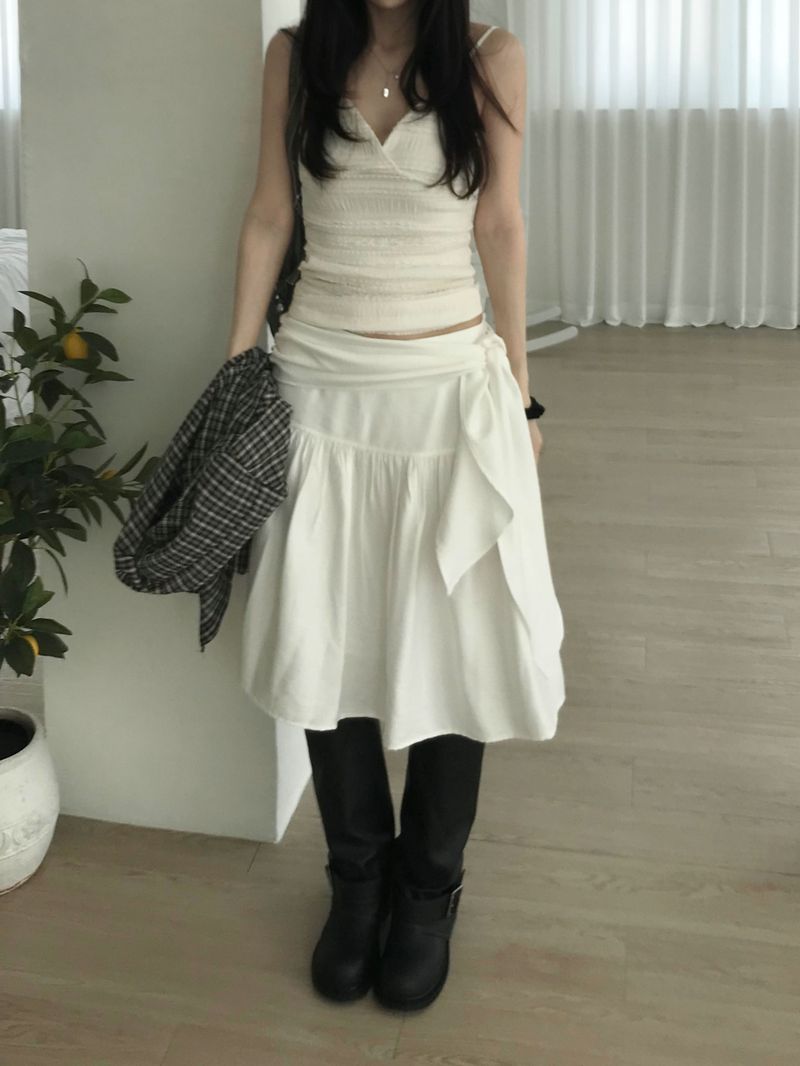 Shirring Strap Midi Skirt (2 colors)