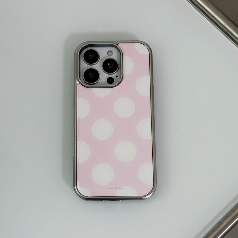 [MADE] silver big dot epoxy bumper case - strawberry milk
